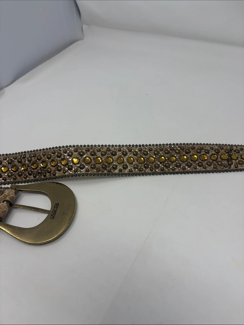 Chico’s Embellished Tan Leather Western-Style Belt Size Large
